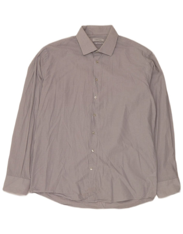 CALVIN KLEIN Mens Slim Fit Shirt Size 43 Large Grey Pinstripe Cotton