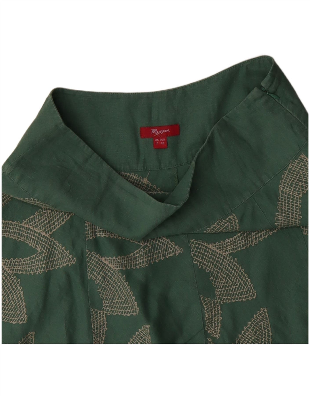 MONSOON Gonna a trapezio da donna a vita bassa UK 10 piccola W32 cotone floreale verde