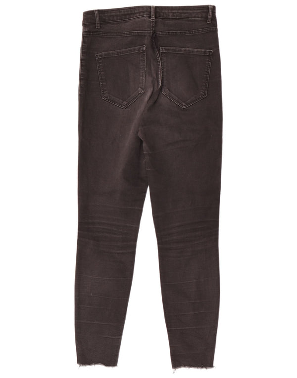 Jeans skinny effetto consumato a vita alta da donna Zara EU 42 Large W32 L28 Nero