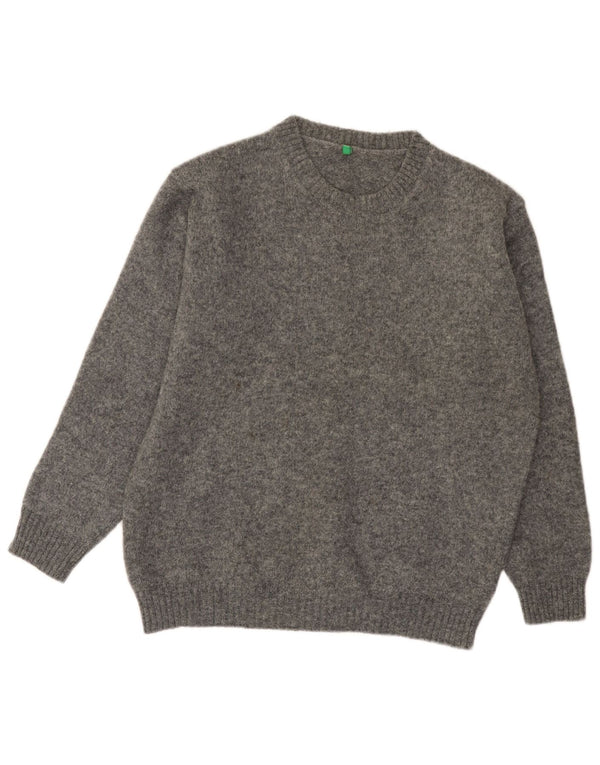Maglione Girocollo Bambino Benetton 15-16 Anni Large in Lana Grigia