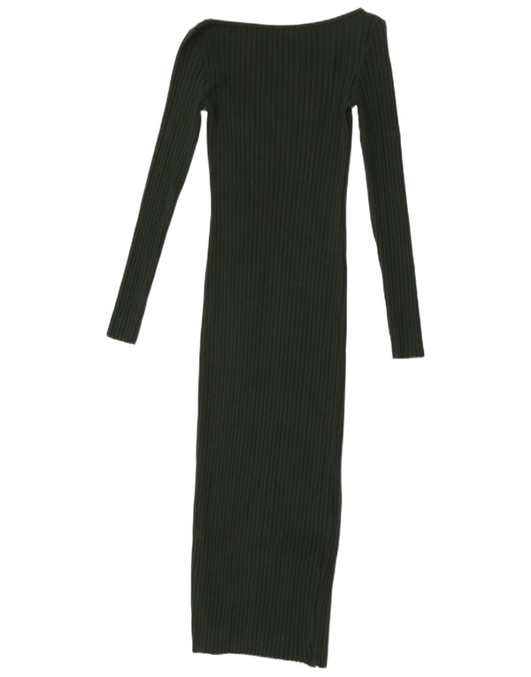 Vestito aderente a maniche lunghe da donna Zara UK 8 piccolo in cotone verde