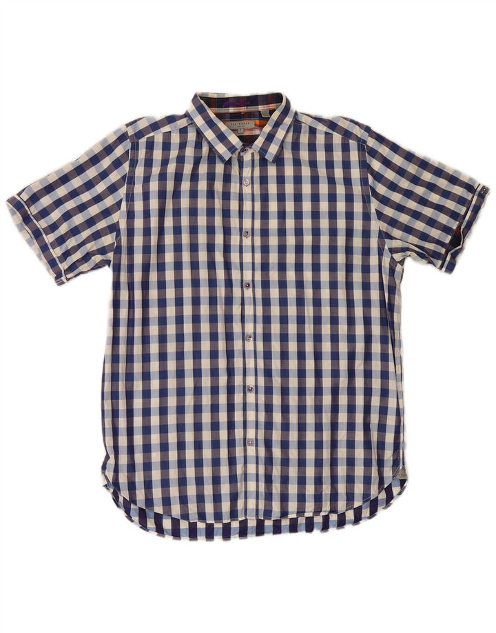 Ted Baker Camicia a maniche corte da uomo Taglia 5 XL Cotone a quadri blu navy