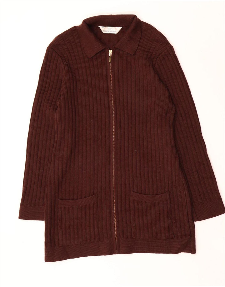 Maglione cardigan da donna Marks & Spencer UK 14 grande lana marrone