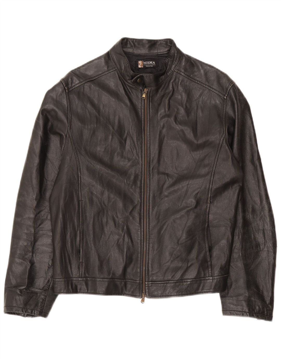 Giacca in pelle vintage da uomo IT 48 in pelle nera media