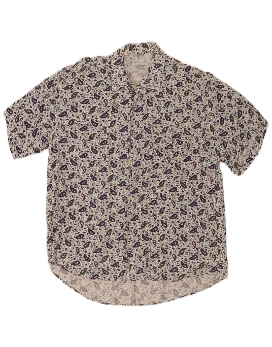 Camicia Benetton Uomo Manica Corta Small Bianca Paisley Viscosa
