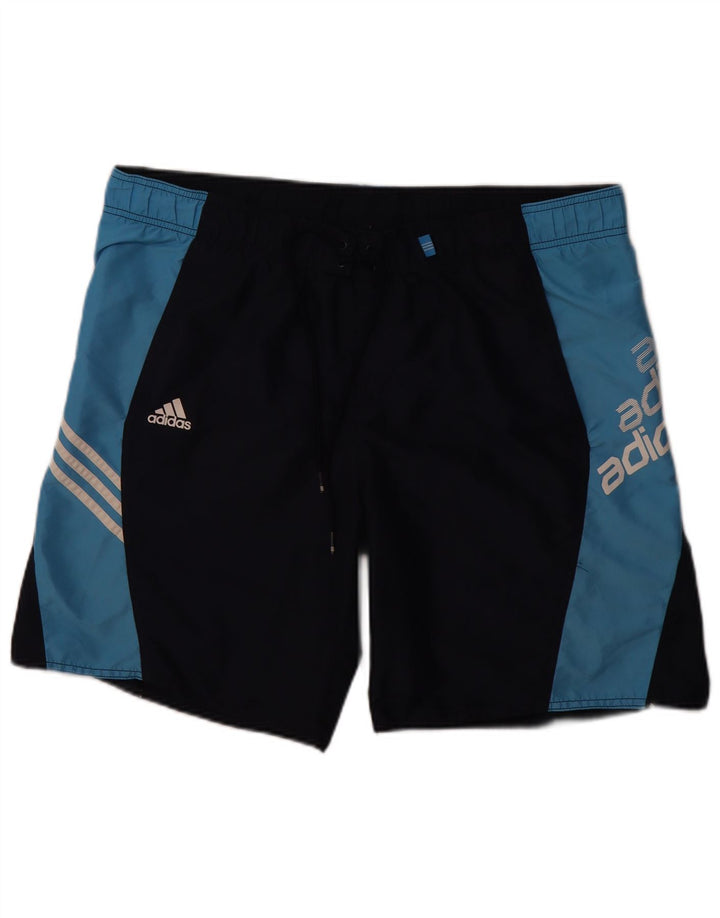 ADIDAS Mens Graphic Swimming Shorts Large Navy Blue Colourblock Polyester