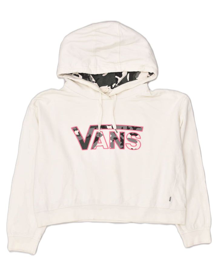 VANS Womens Oversized Crop Hoodie Jumper UK 16 Large White Cotton | Vintage Vans | Thrift | Second-Hand Vans | Used Clothing | Messina Hembry 