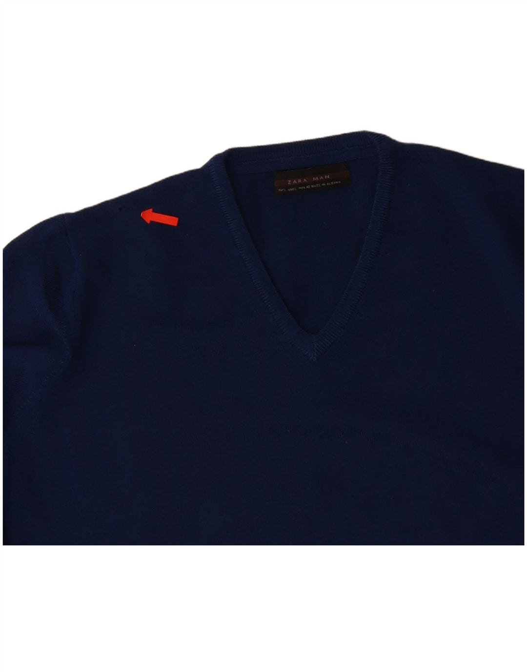 ZARA Mens V-Neck Jumper Sweater Large Navy Blue