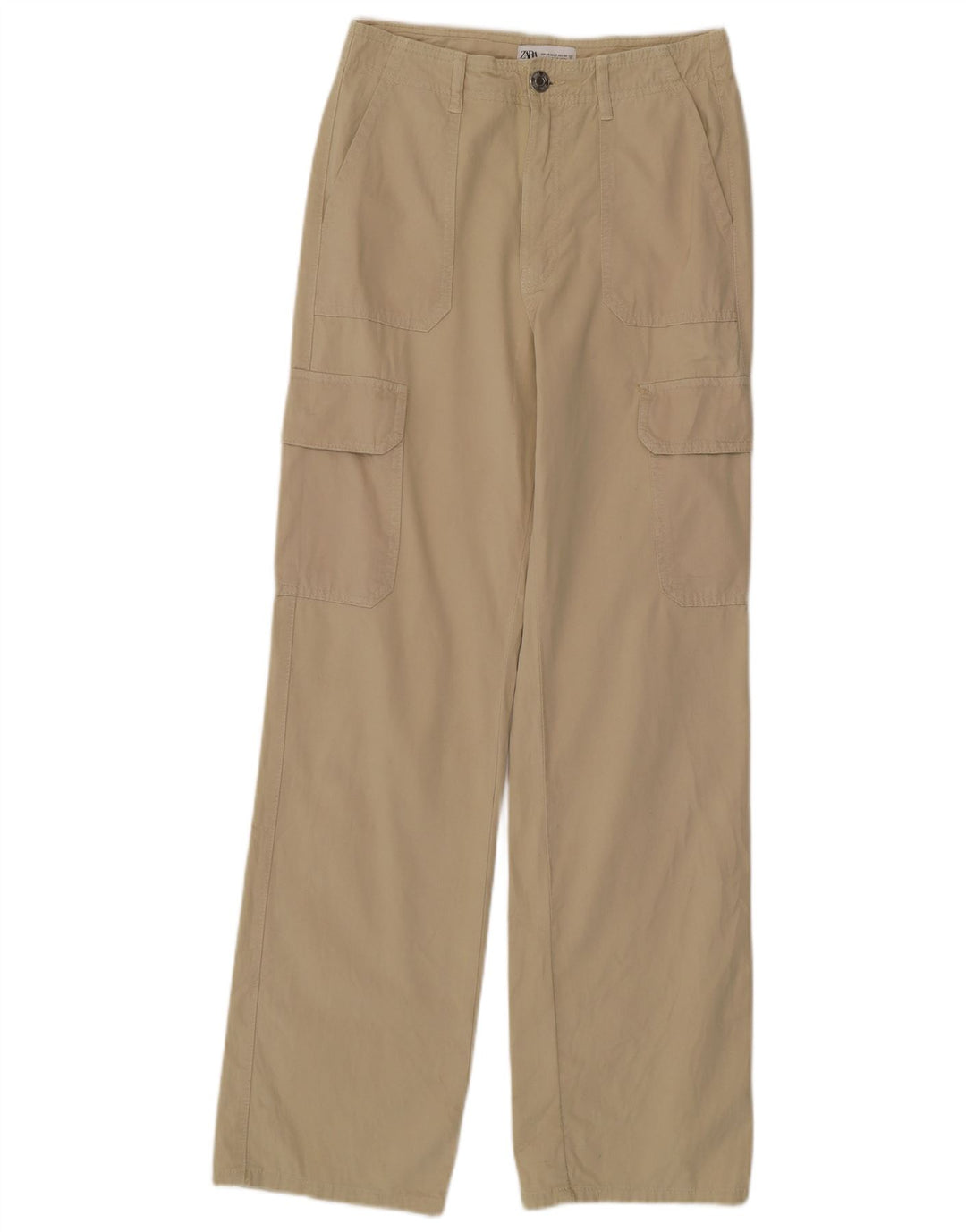 Pantaloni cargo dritti a vita alta da donna ZARA EU 34 2XS W24 L31 Verde