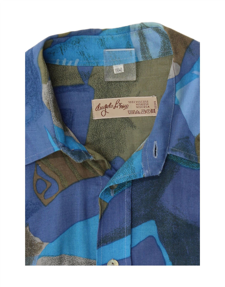 ANGELO LITRICO Mens Abstract Pattern Shirt Size 39/40 Medium Blue Viscose Vintage Angelo Litrico and Second-Hand Angelo Litrico from Messina Hembry 