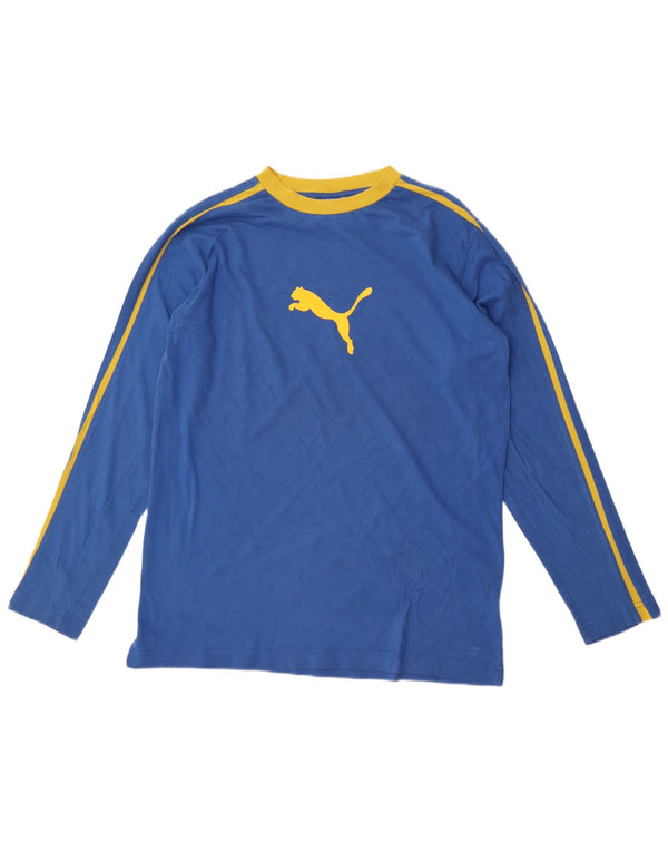 Puma Maglietta grafica da uomo a maniche lunghe grande in cotone blu