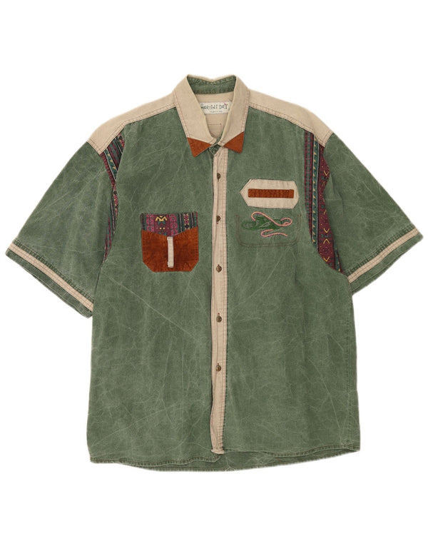 Camicia a maniche corte da uomo Martini Dry Large in cotone color block verde