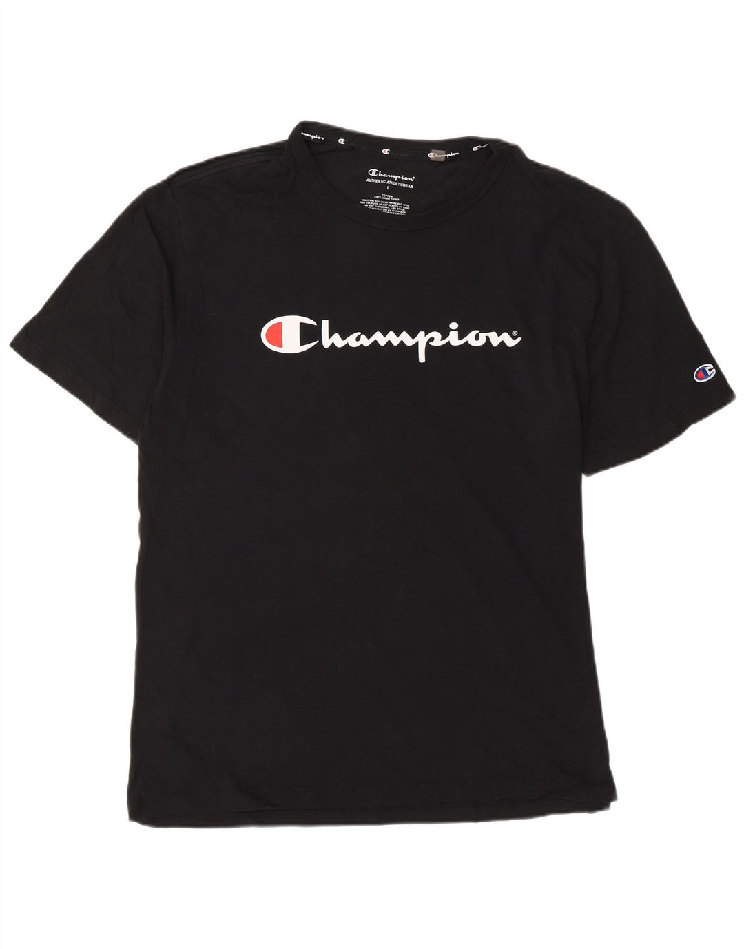 CHAMPION Mens Graphic T-Shirt Top Large Black Cotton