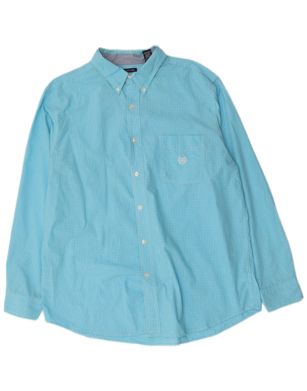 Camicia Chaps da uomo Easy Care XL in cotone a quadri blu