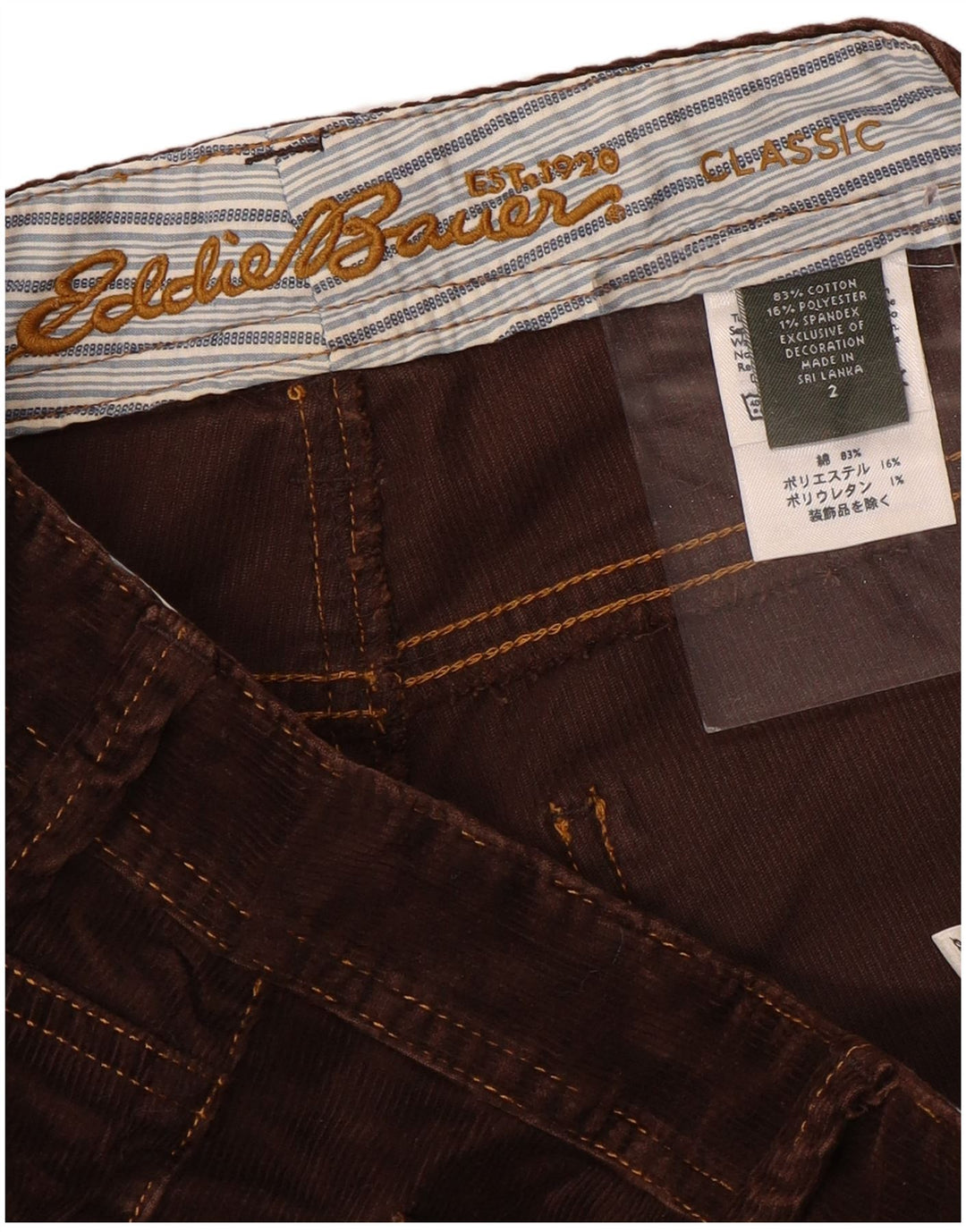 Pantaloni da donna in velluto a coste bootcut Eddie Bauer US 2 XS W30 L30 cotone marrone