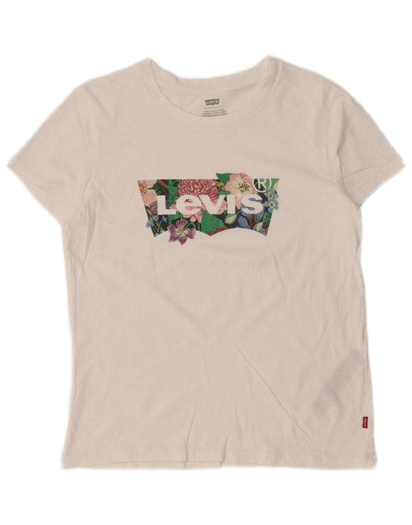 T-shirt grafica da donna Levi's Top UK 10 piccola in cotone bianco
