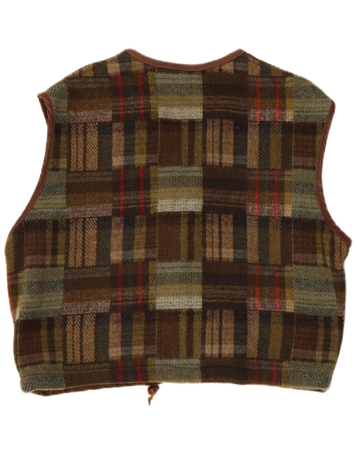 Gilet vintage da uomo in pelle scamosciata grande pelle patchwork marrone