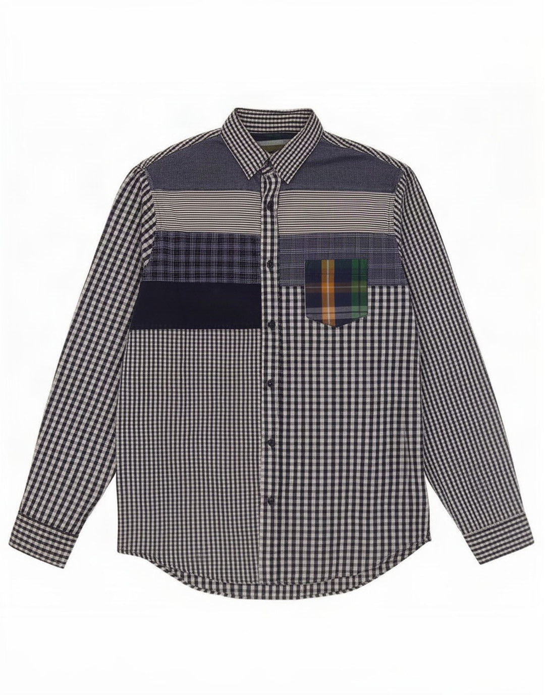 Camicia Desigual da uomo grande in cotone patchwork blu navy