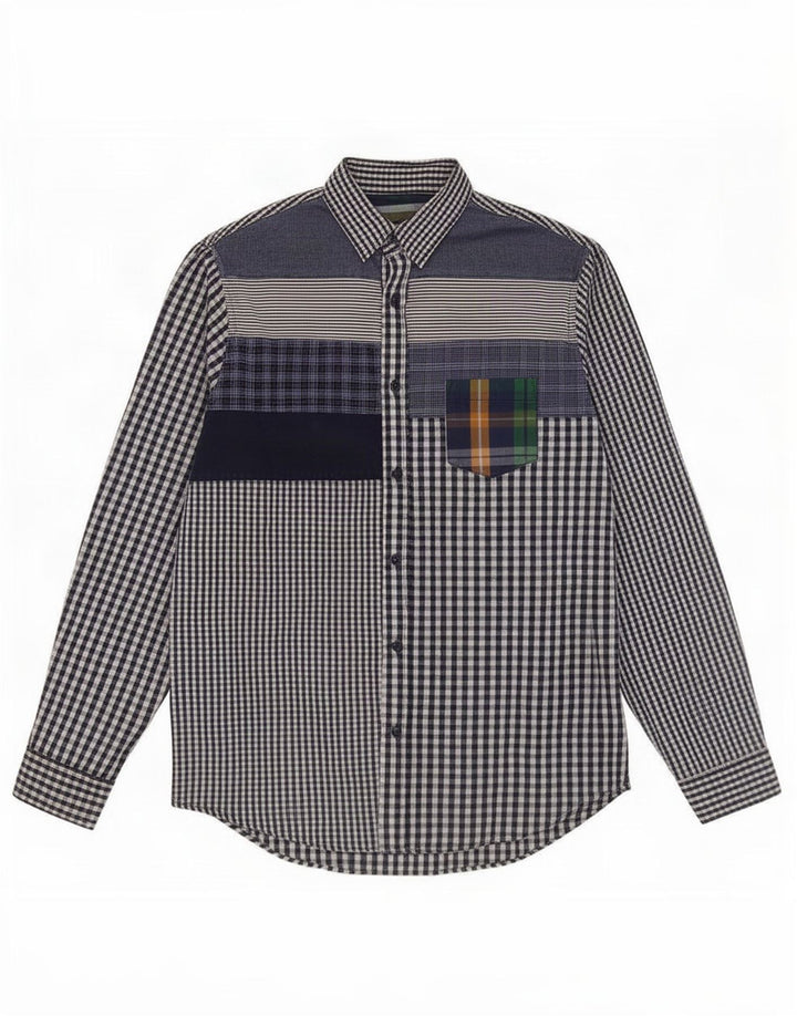 Camicia Desigual da uomo grande in cotone patchwork blu navy