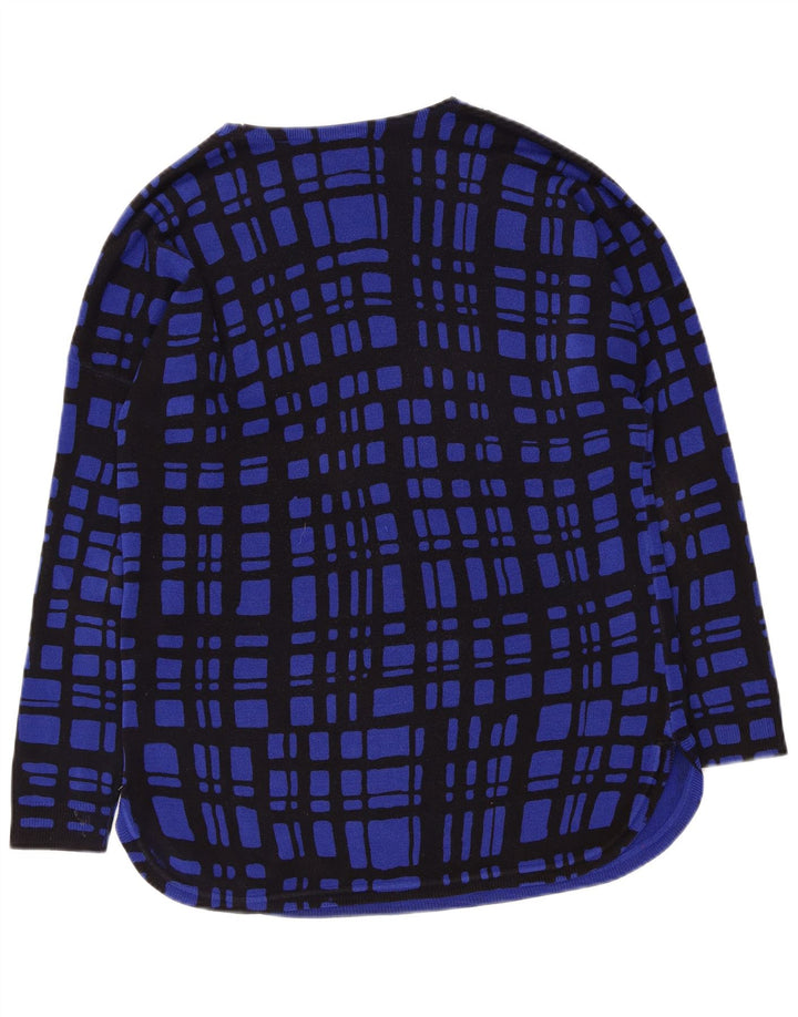 MARKS & SPENCER Maglione da donna con scollo a barca UK 12 Check blu medio