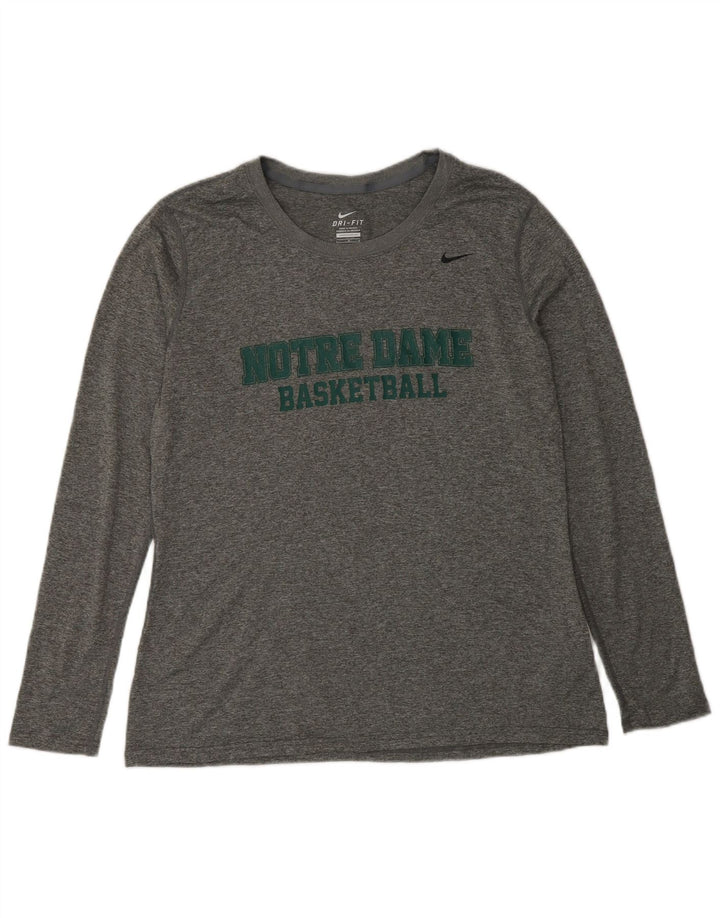 Nike Dri Fit Graphic Top da donna manica lunga UK 16 Large Grey Flecked