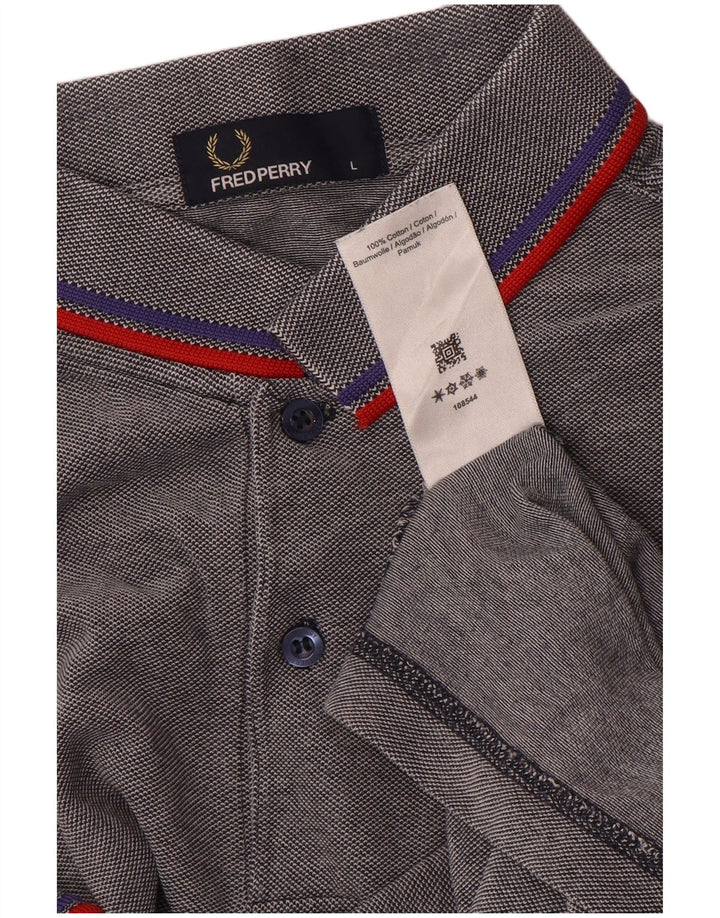 Polo da uomo Fred Perry grande in cotone a righe grigie