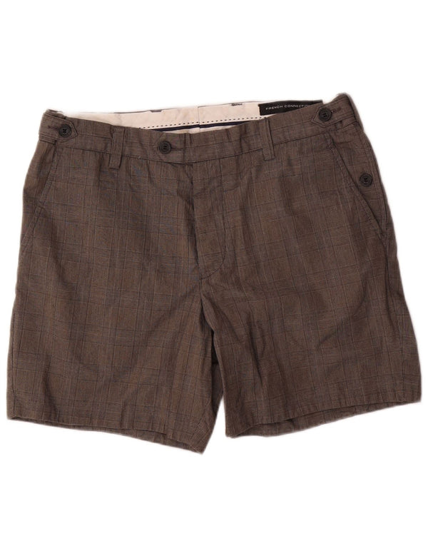 French Connection Mens Chino Shorts W34 Large Grey Check Cotton