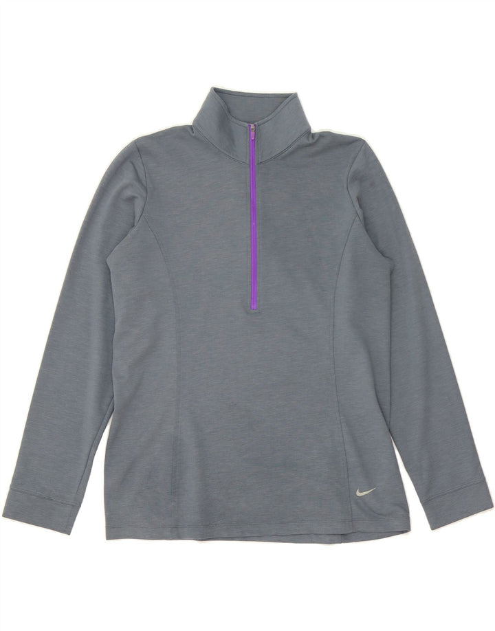 NIKE Womens Dri Fit Zip Neck Pullover Tracksuit Top UK 16 Large Grey Vintage Nike and Second-Hand Nike from Messina Hembry 