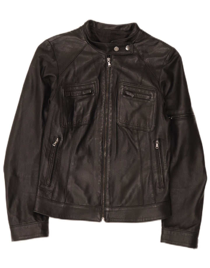 Giacca da motociclista in pelle da donna vintage IT 42 media nera