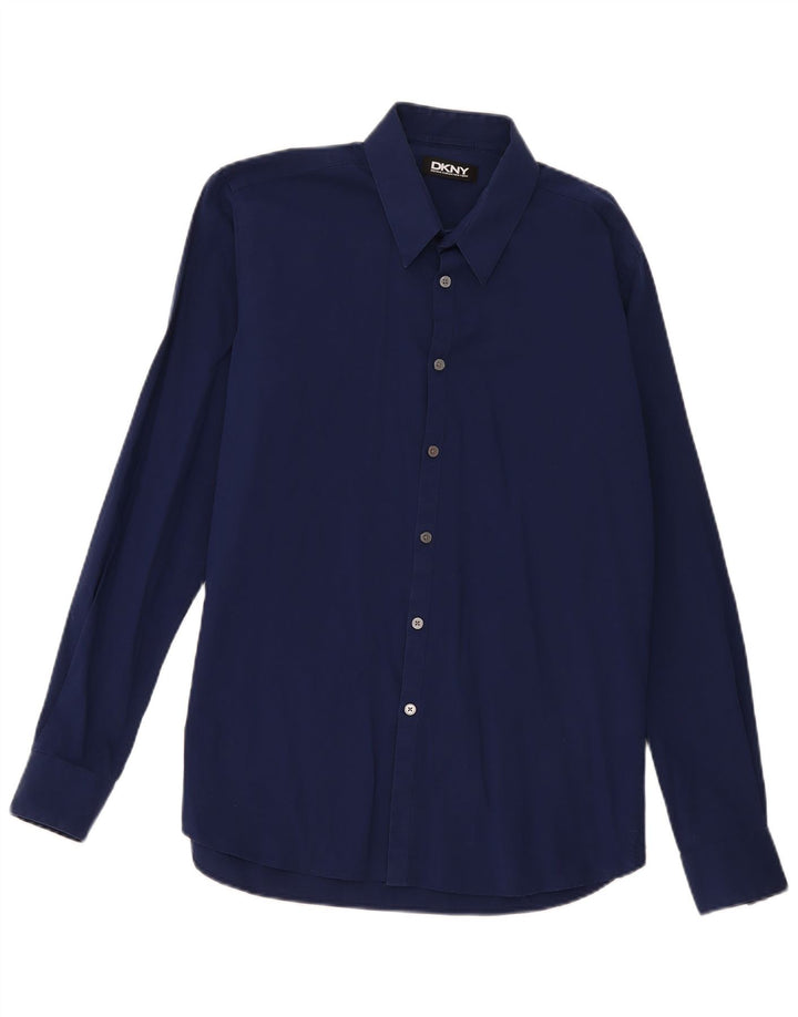 Camicia da uomo Dkny taglia 16 grande cotone blu navy