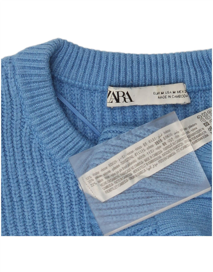 Maglione corto girocollo da donna Zara UK 14 Viscosa blu medio