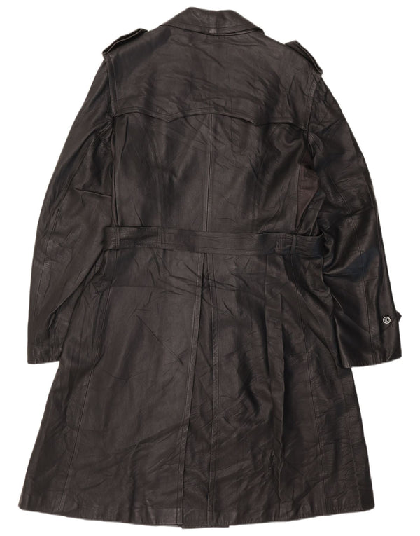 Cappotto doppiopetto in pelle da uomo vintage UK 38 medio nero
