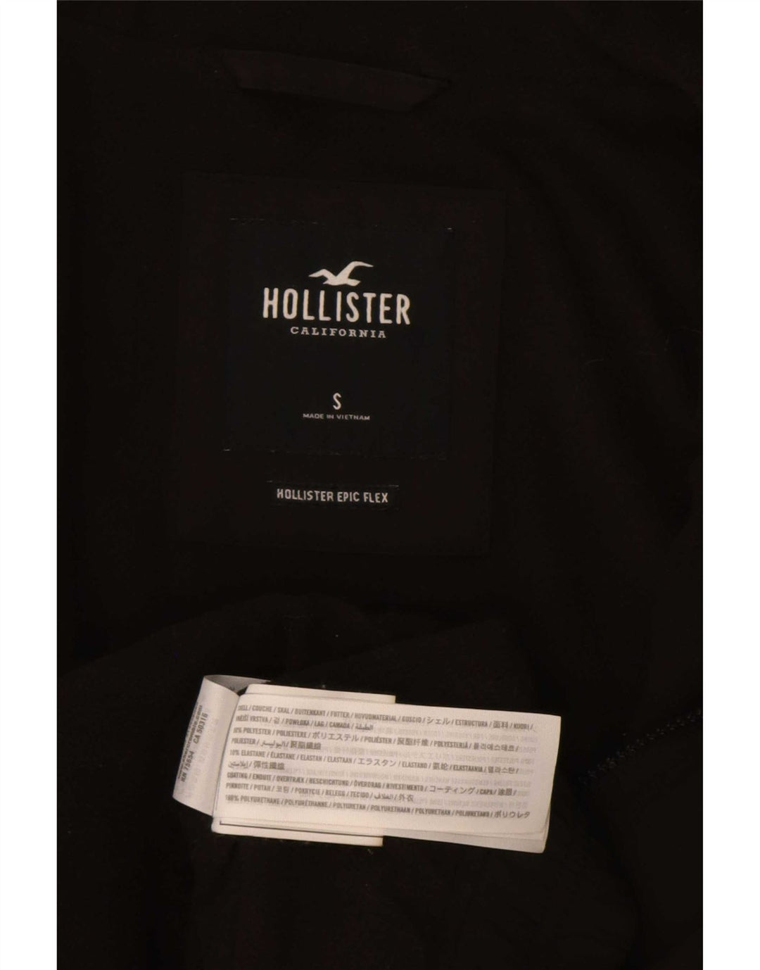Giubbotto bomber con cappuccio grafico da uomo Hollister UK 36 piccolo poliestere nero