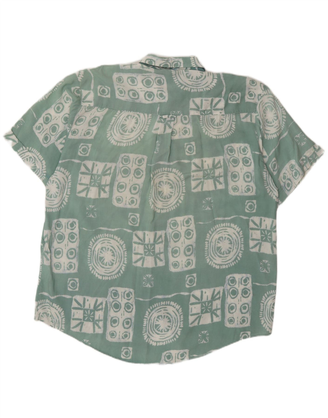 Camicia vintage da uomo a maniche corte in viscosa geometrica verde grande
