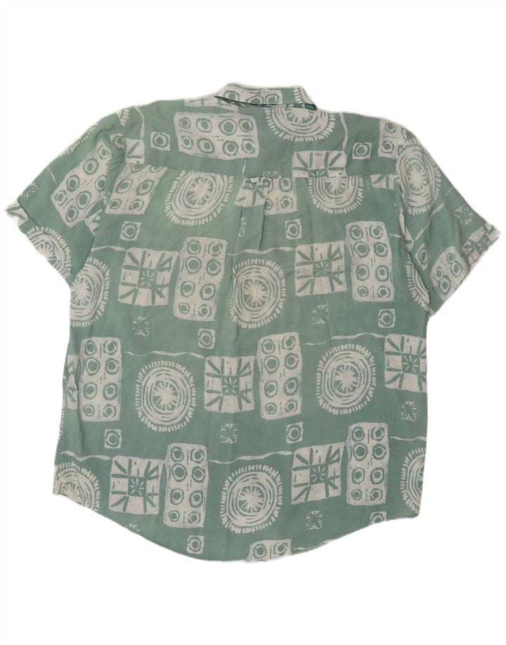Camicia vintage da uomo a maniche corte in viscosa geometrica verde grande