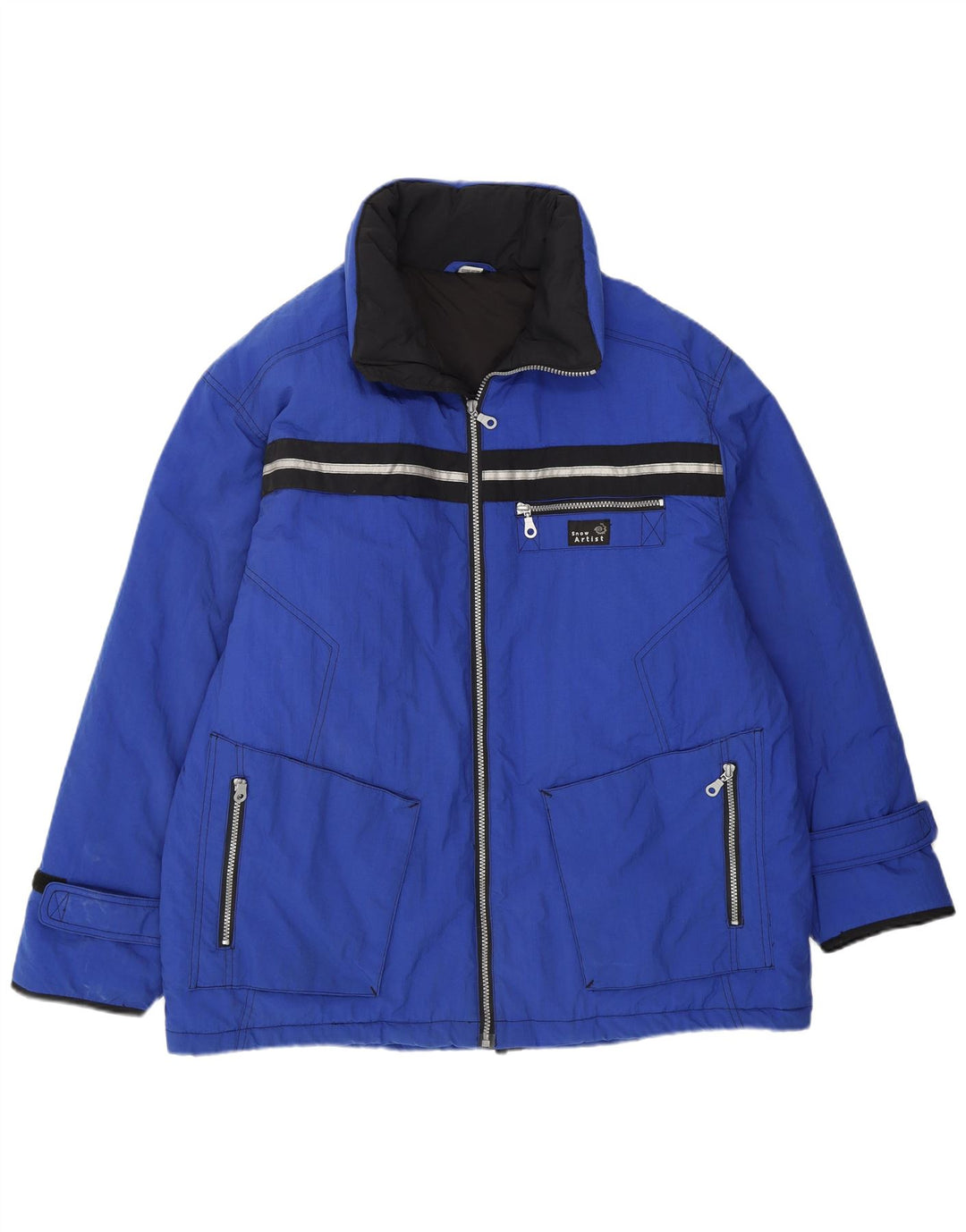 Giacca da sci con cappuccio da uomo VINTAGE UK 40 Large Blu in poliammide