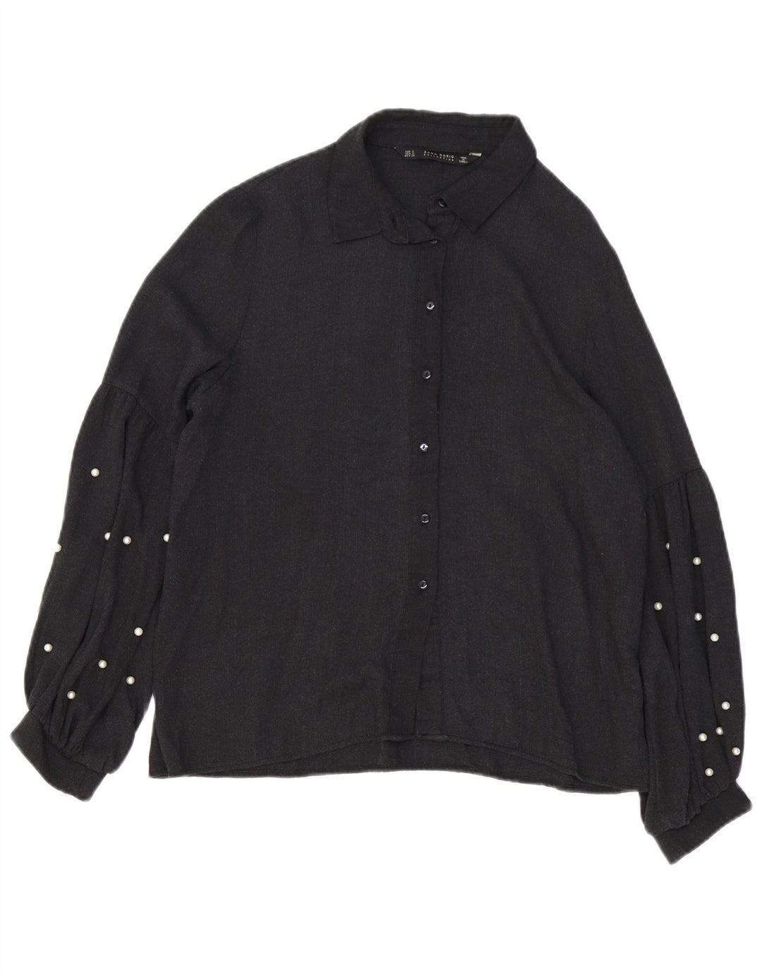 ZARA Womens Oversized Shirt Blouse UK 10 Small Grey Viscose