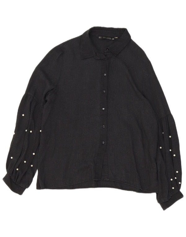 ZARA Womens Oversized Shirt Blouse UK 10 Small Grey Viscose