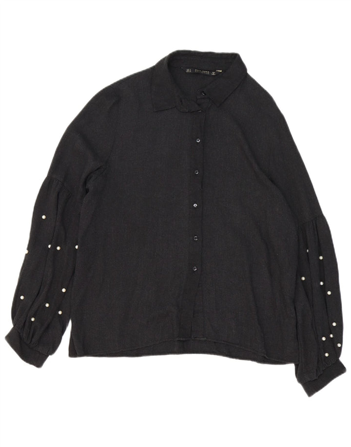 ZARA Womens Oversized Shirt Blouse UK 10 Small Grey Viscose