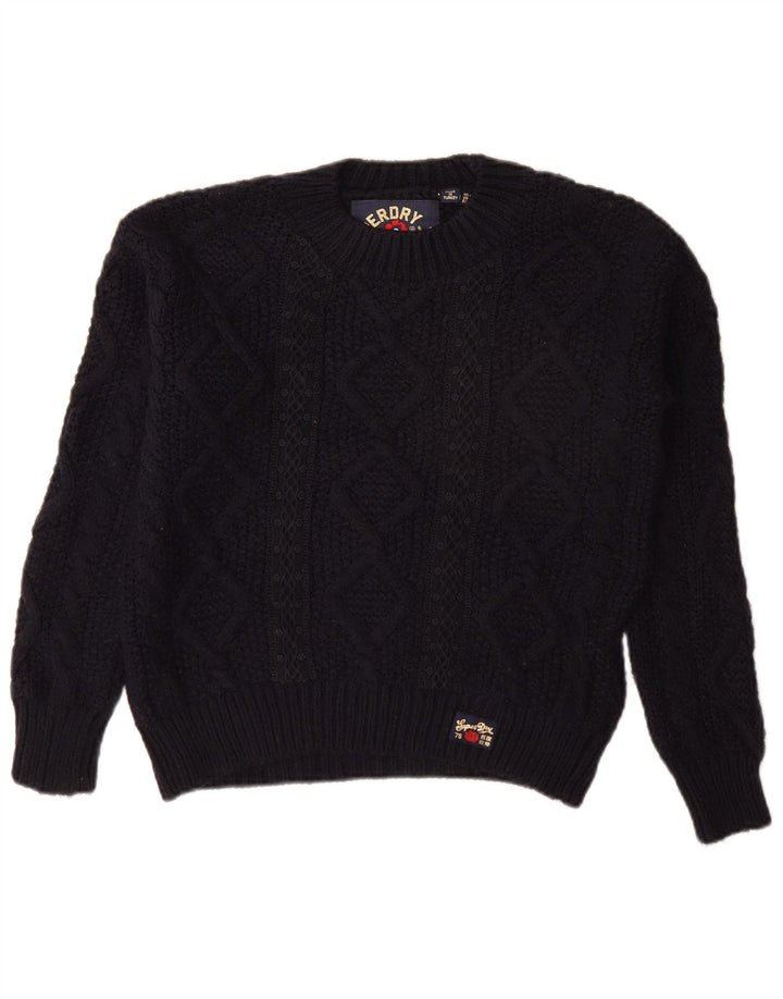 Maglione maglione oversize da donna con scollo a barca SUPERDRY UK 8 piccolo blu navy