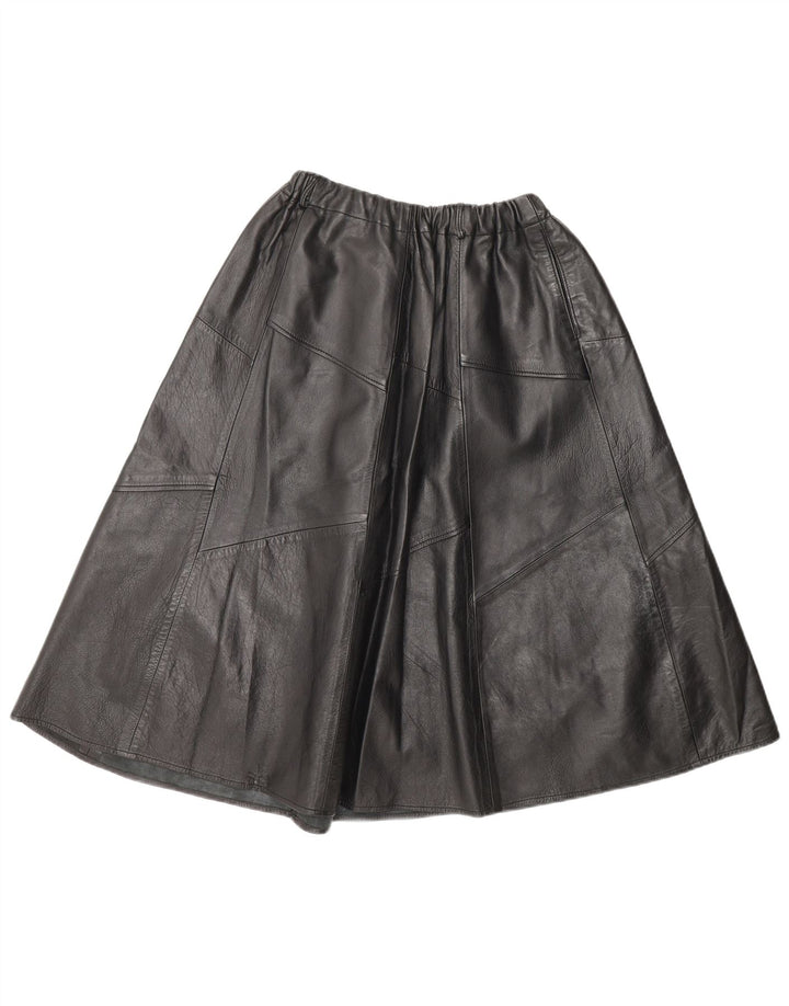 Gonna a trapezio in pelle vintage da donna W30 nera media