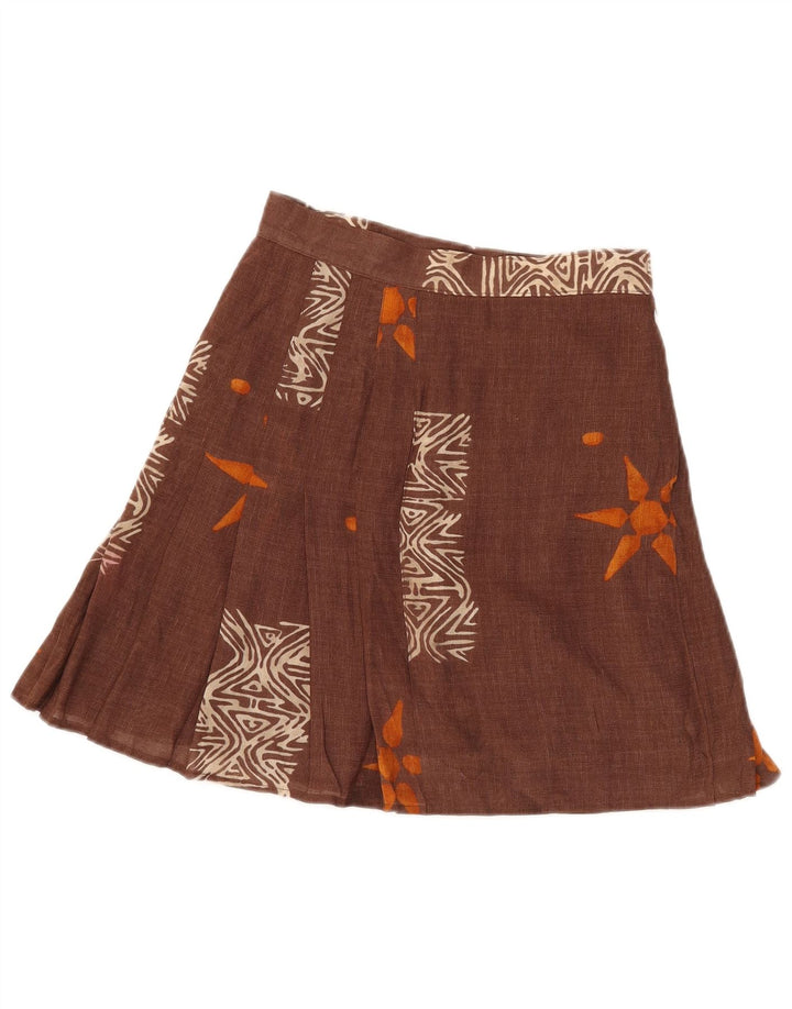 Minigonna a pieghe vintage da donna W26 piccola floreale marrone