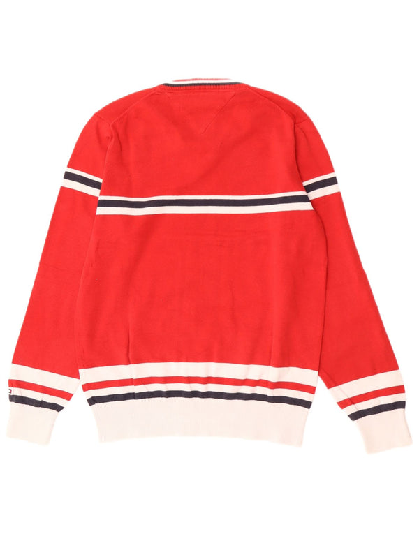 Maglione maglione con scollo a V da uomo Tommy Hilfiger piccolo cotone a righe rosse