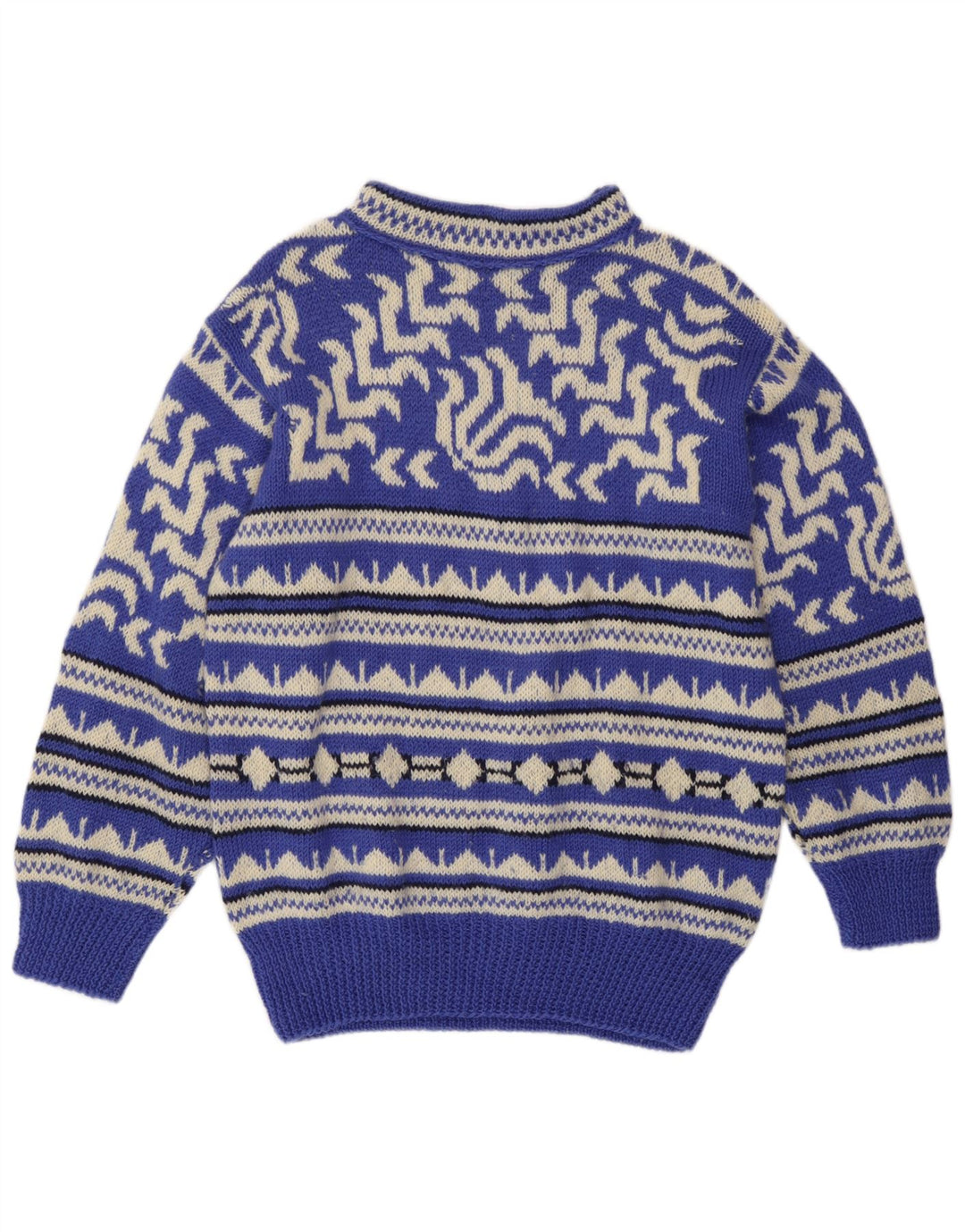 Maglione vintage da uomo con collo dolcevita blu medio geometrico