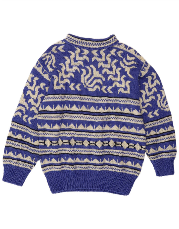 Maglione vintage da uomo con collo dolcevita blu medio geometrico