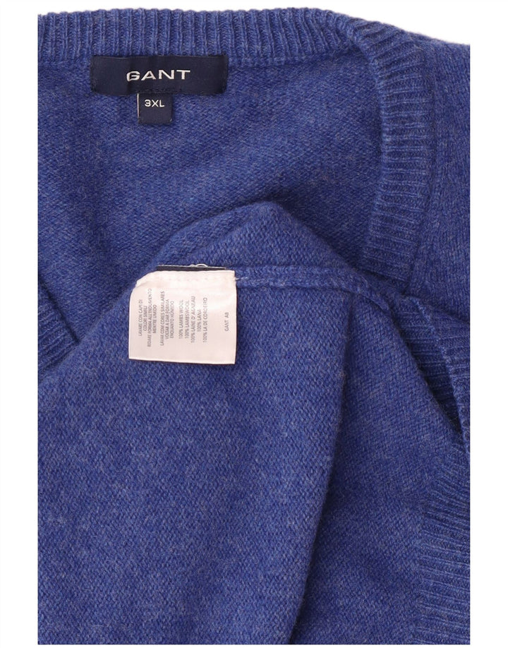Gant Maglione da uomo con scollo a V 3XL Blu in lana d'agnello classico