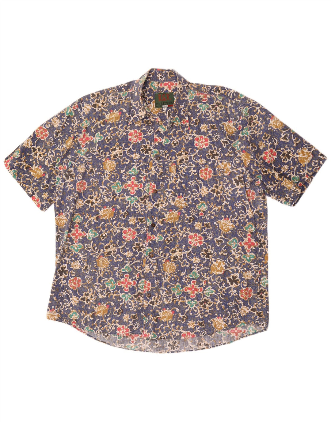 Camicia vintage da uomo a maniche corte grande floreale blu