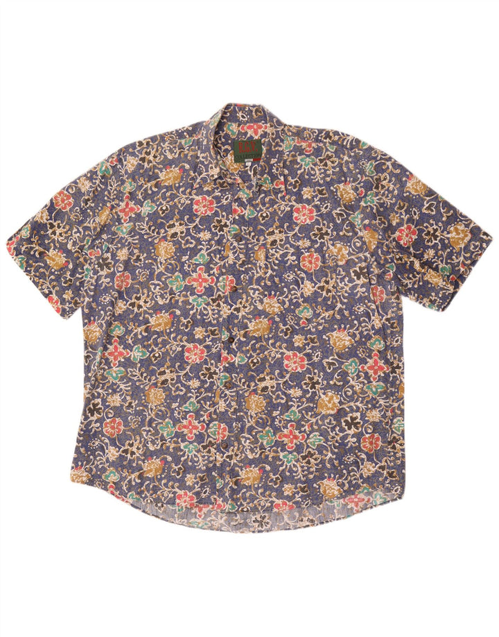 Camicia vintage da uomo a maniche corte grande floreale blu