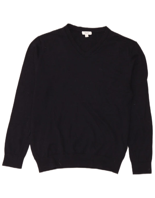 Maglione da uomo Reiss con scollo a V, grande, in lana merino blu navy