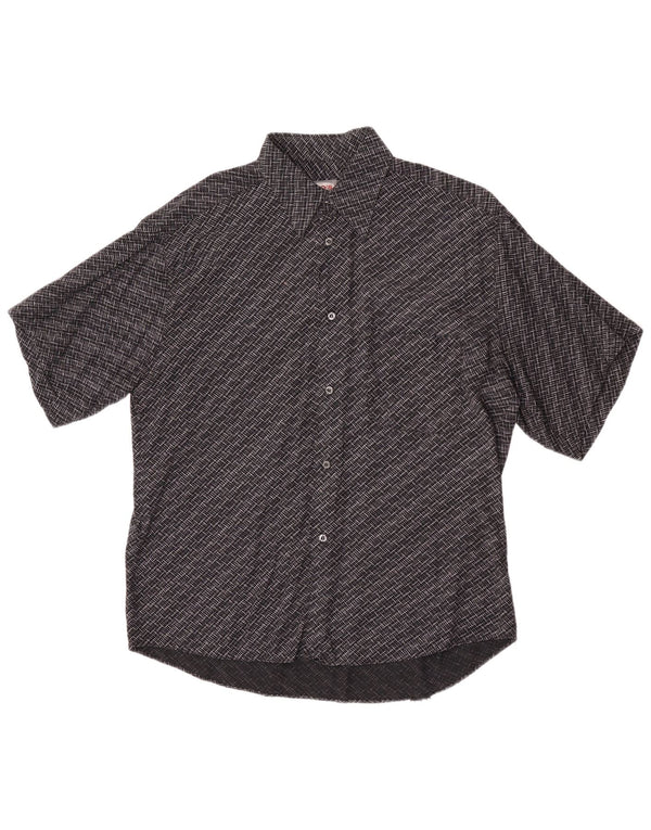 Camicia a maniche corte da uomo Tipo' S Large in viscosa geometrica nera